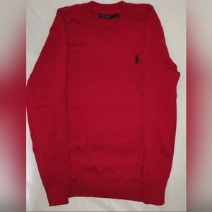 Large Red Ralph Lauren Cotton V neck Sweater. only worn once. excellent condi
